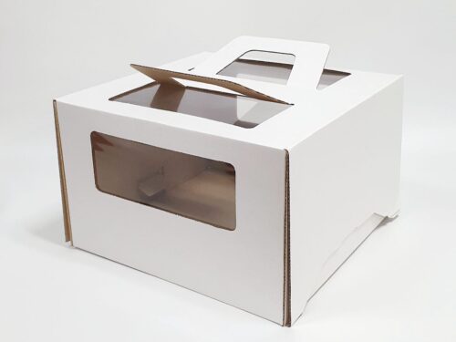 Коробка для торта 300x300x190 с окном, с ручками