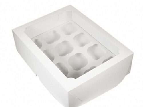 Коробка белая с окном под 12 капкейков, 33х25х10 см