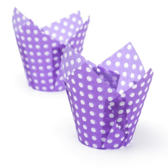 Форма для выпечки “Тюльпан”,фиолетовый в белый горошек, 10шт