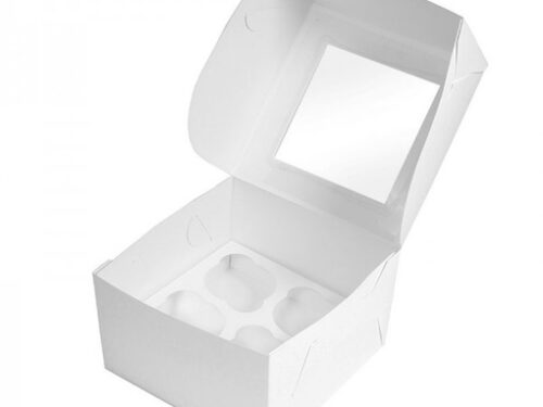 Коробка белая с окном под 4 капкейка, 16x16x10 см
